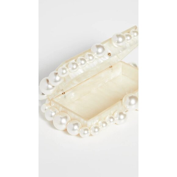 Cult Gaia Eos Beaded Acrylic Box Clutch in Pearl Woth Box Womens Ball Bag - Picture 6 of 16